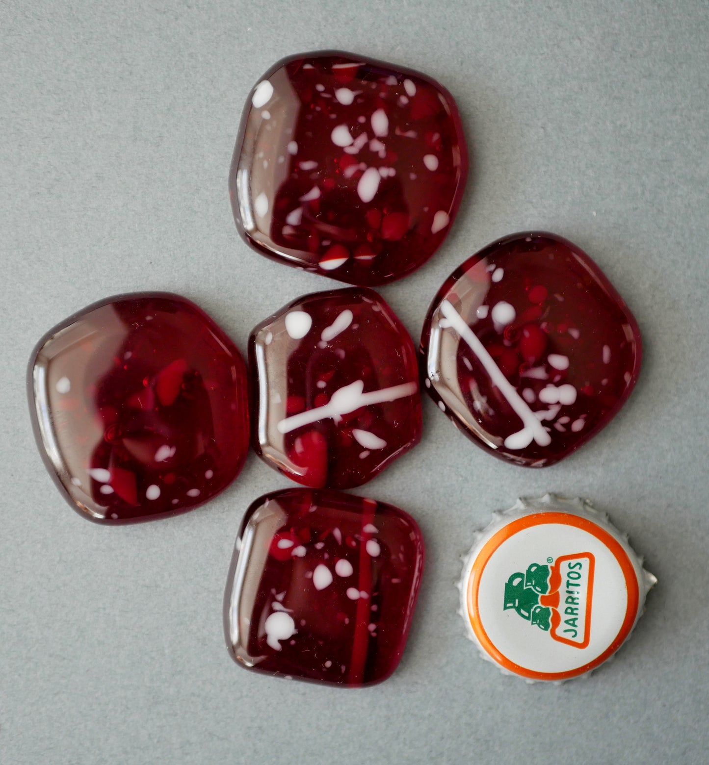 Transparent Red with White Confetti Cabochon Set