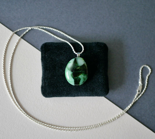 Mottled Green Pendant with Silver Chain