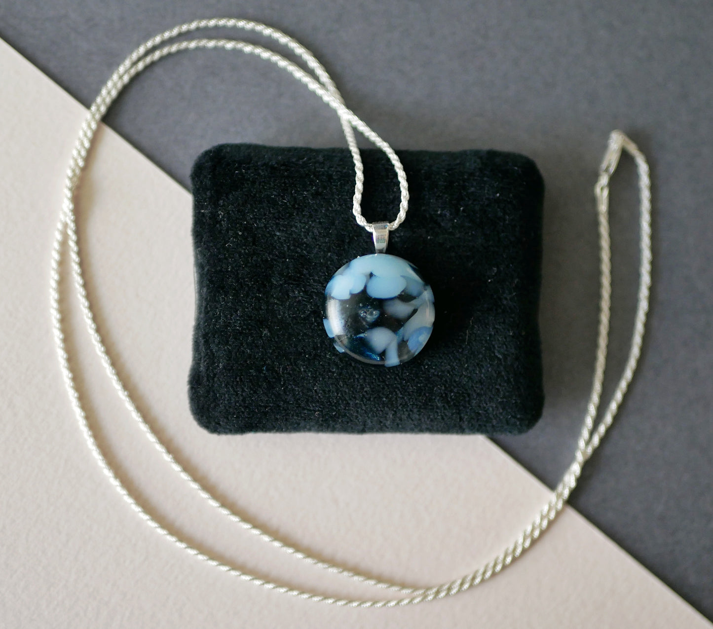 Blue Mottled Pendant with Silver Chain