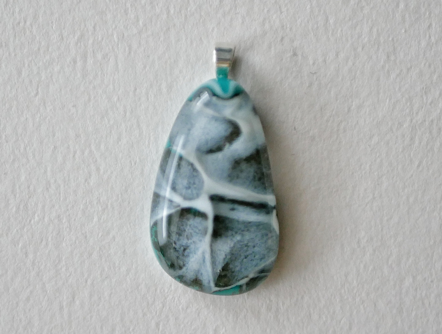 Aqua and Grey Dragonskin Pendant #1 (Sterling Silver) (PENDANT ONLY)