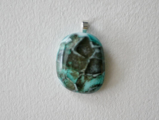 Aqua and Grey Dragonskin Pendant #2 (Sterling Silver) (PENDANT ONLY)