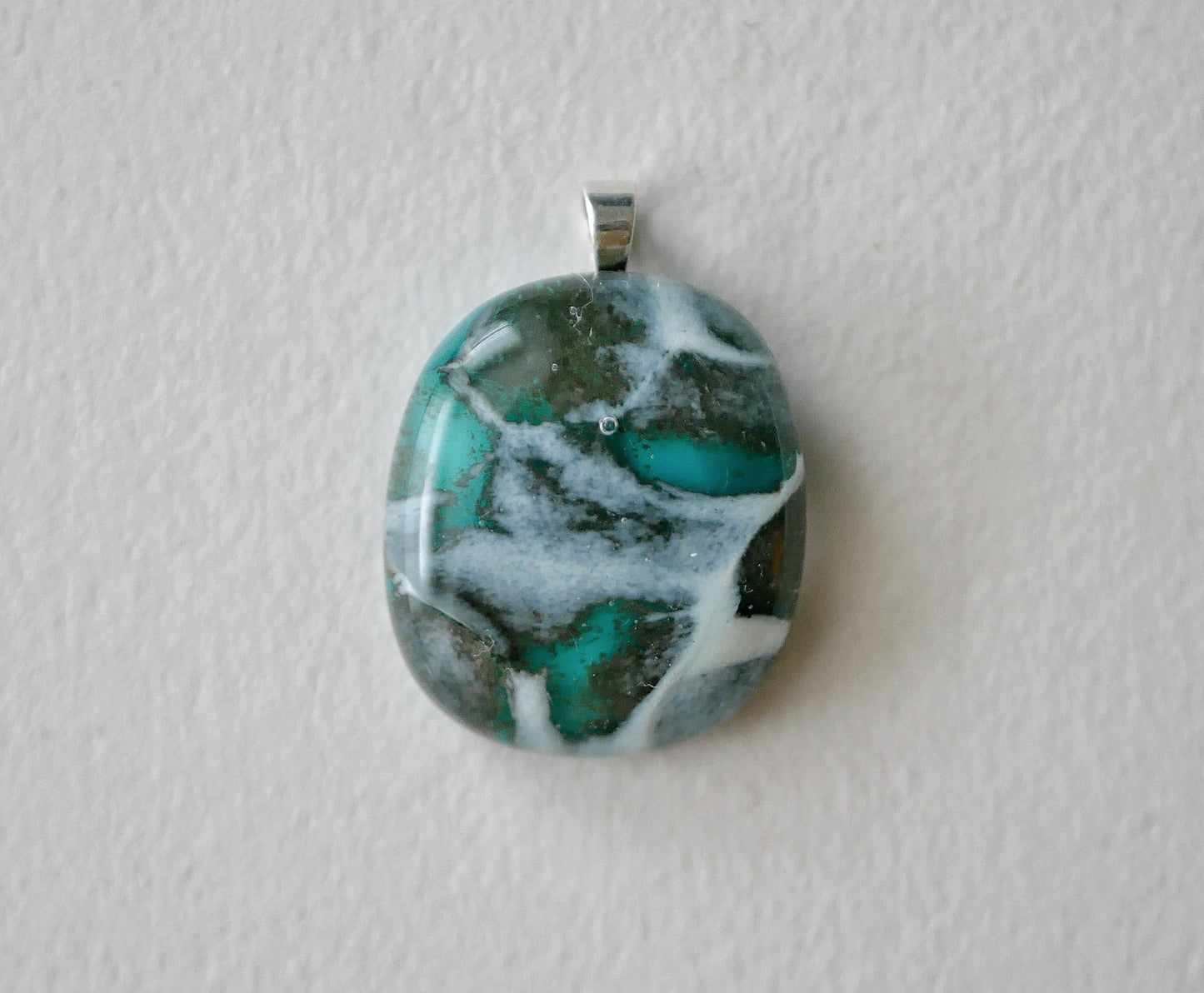 Aqua and Grey Dragonskin Pendant #3 (Sterling Silver) (PENDANT ONLY)