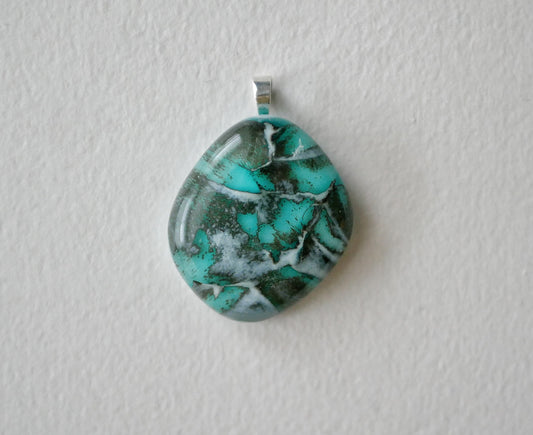 Aqua and Grey Dragonskin Pendant #5 (Sterling Silver) (PENDANT ONLY)