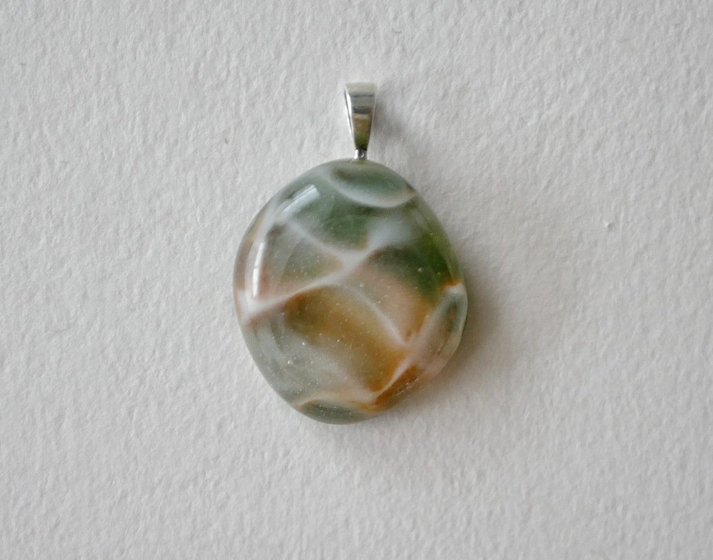 Orange and Green Dragonskin Pendant #3 (Sterling Silver) (PENDANT ONLY)