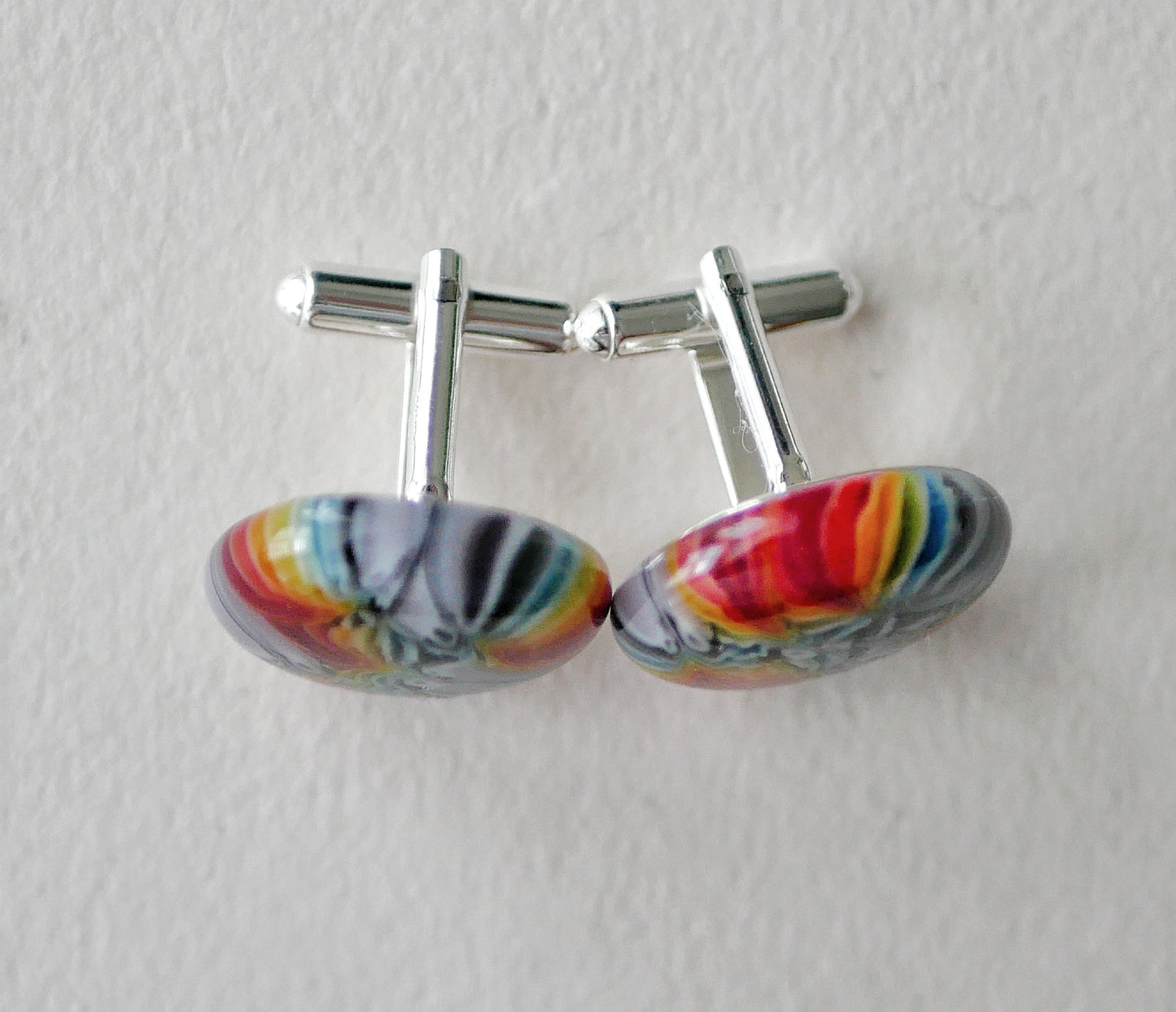 Distorted Dark Rainbow Sterling Silver Cufflinks