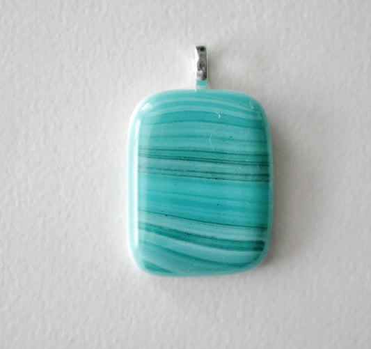 Banded Teal Blue-Green Pendant #1 (Base Metal) (PENDANT ONLY)