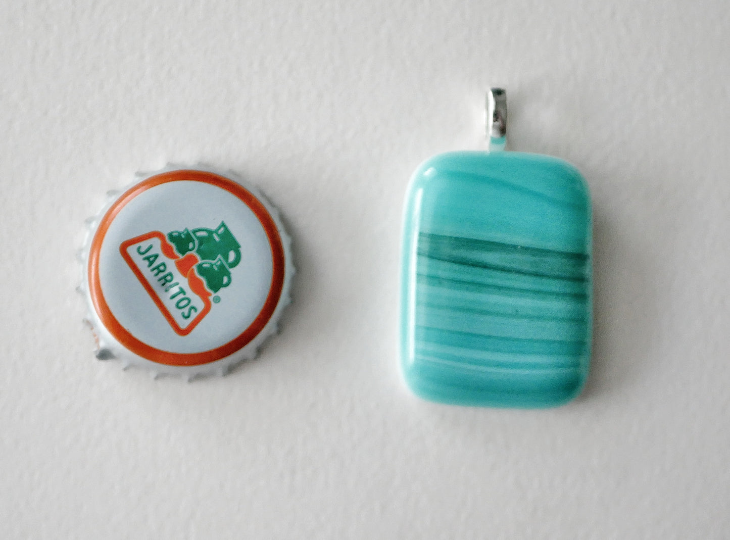 Banded Teal Blue-Green Pendant #2 (Base Metal) (PENDANT ONLY)