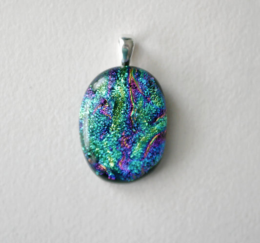 Turquoise and Purple Dichroic Pendant #1 (Sterling Silver) (PENDANT ONLY)