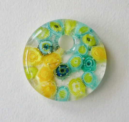 Round Pendant: Yellow and Green Murrine (PENDANT ONLY)