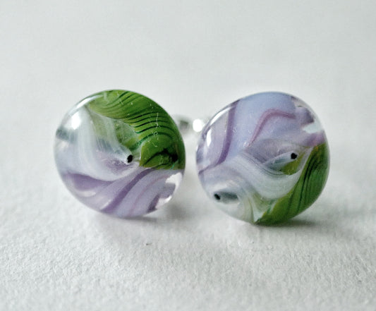 Purple, White and Green Collage Sterling Silver Cufflinks