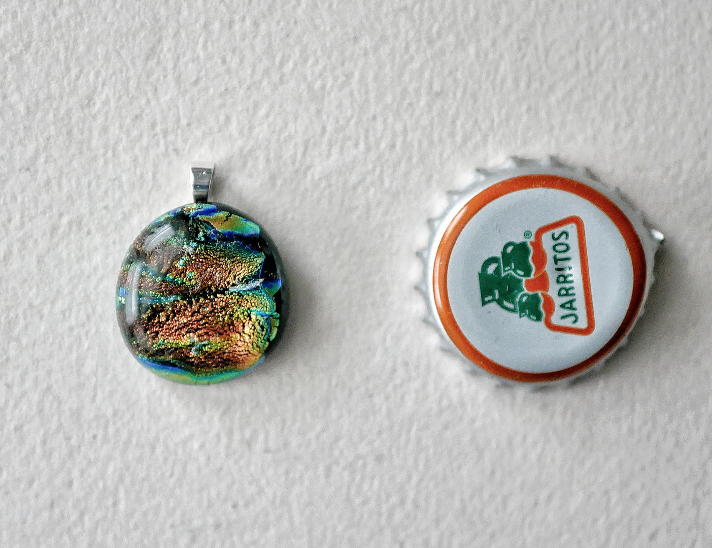 Green and Orange Dichroic Pendant #3 (Sterling Silver) (PENDANT ONLY)