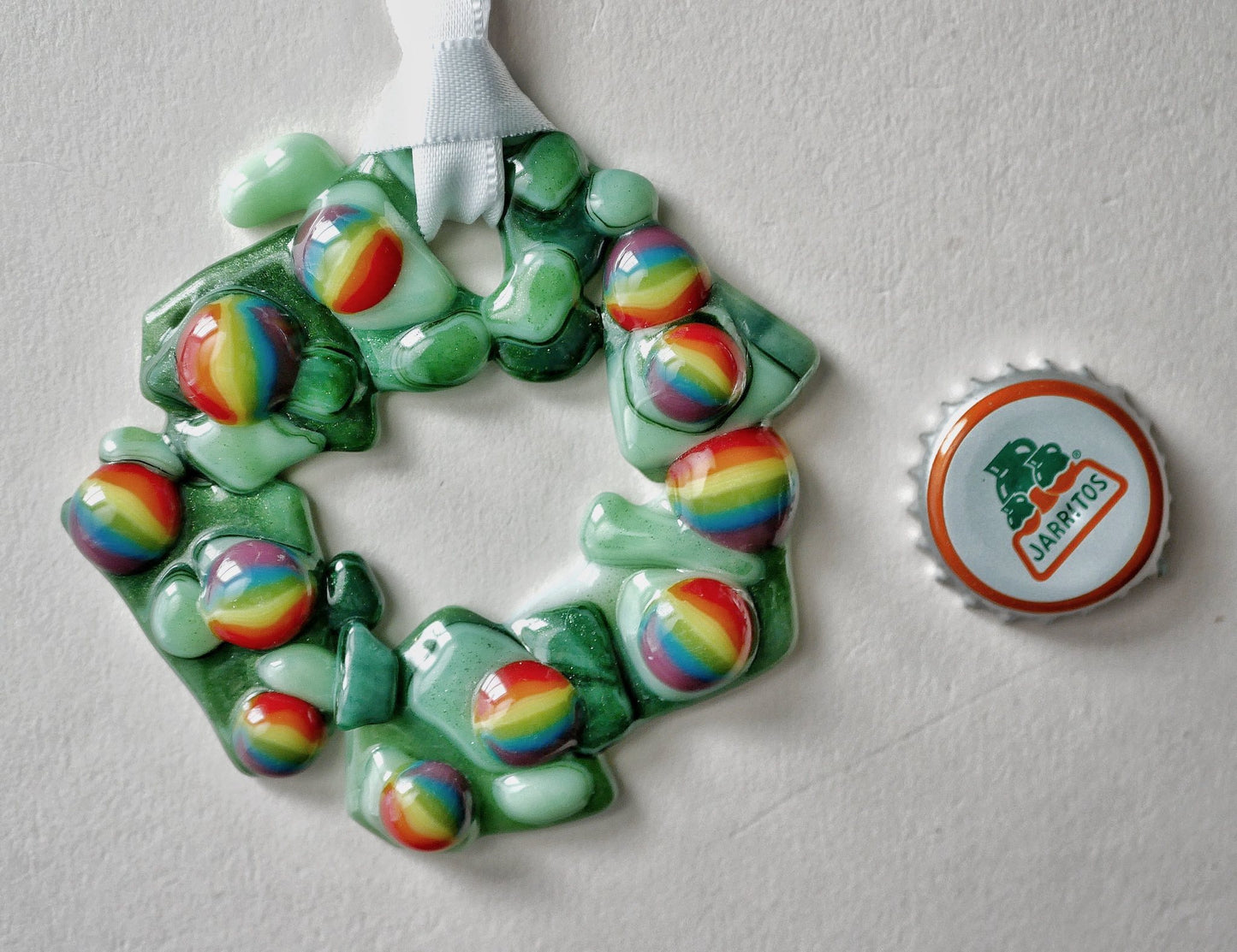 Bumpy Geometric Wreath with Rainbow Ornaments (Small)