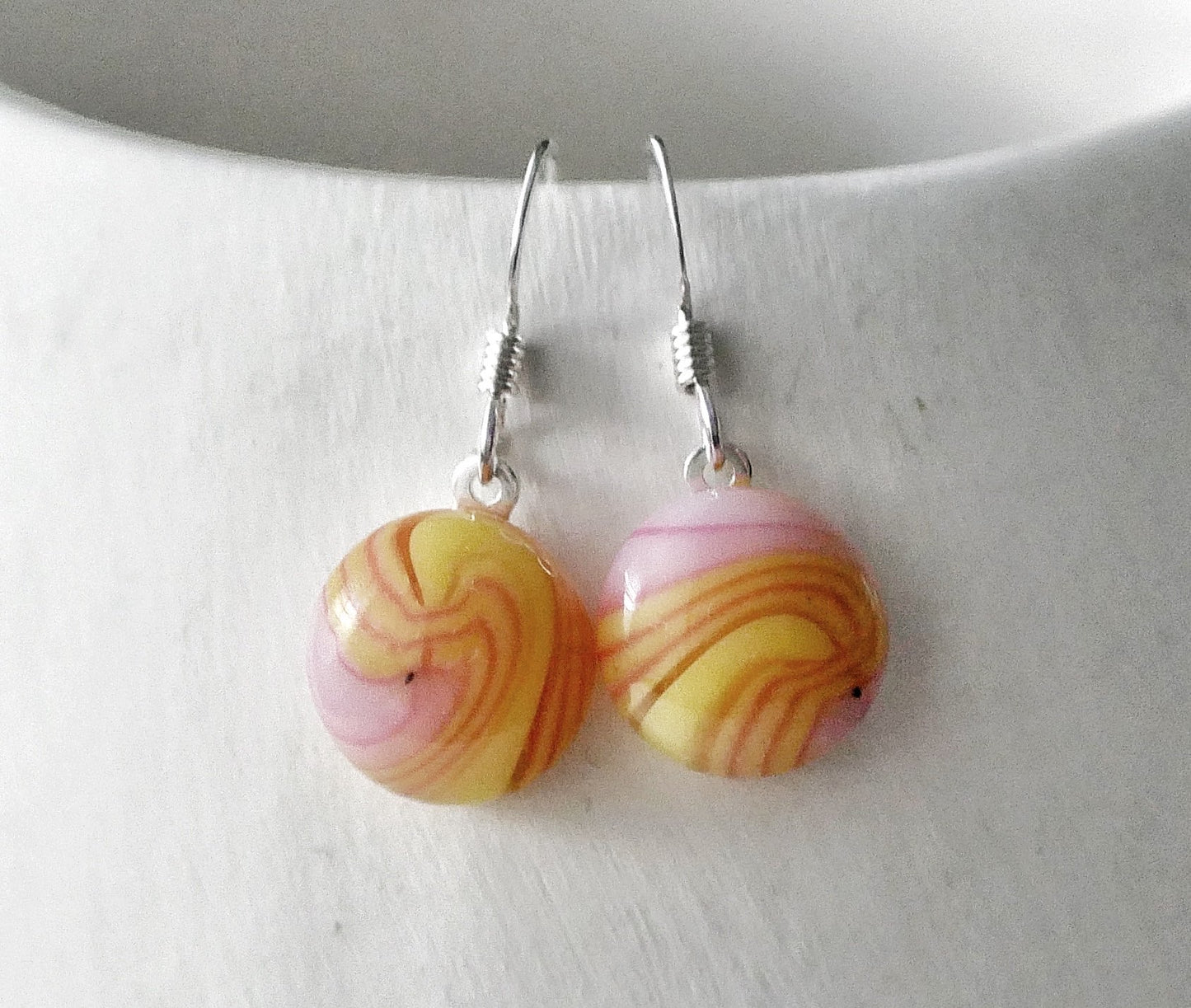Pink and Yellow Dangly Swirl Earrings #2