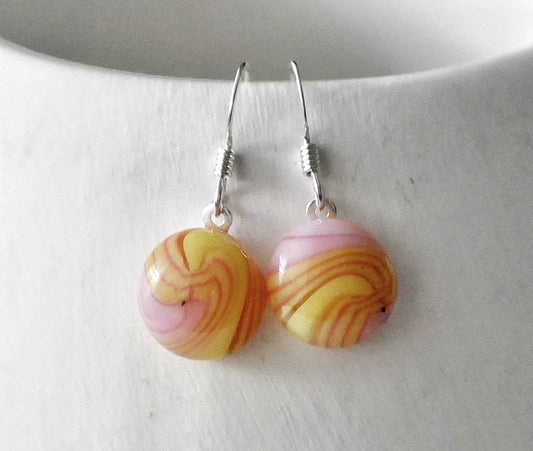 Pink and Yellow Dangly Swirl Earrings #2