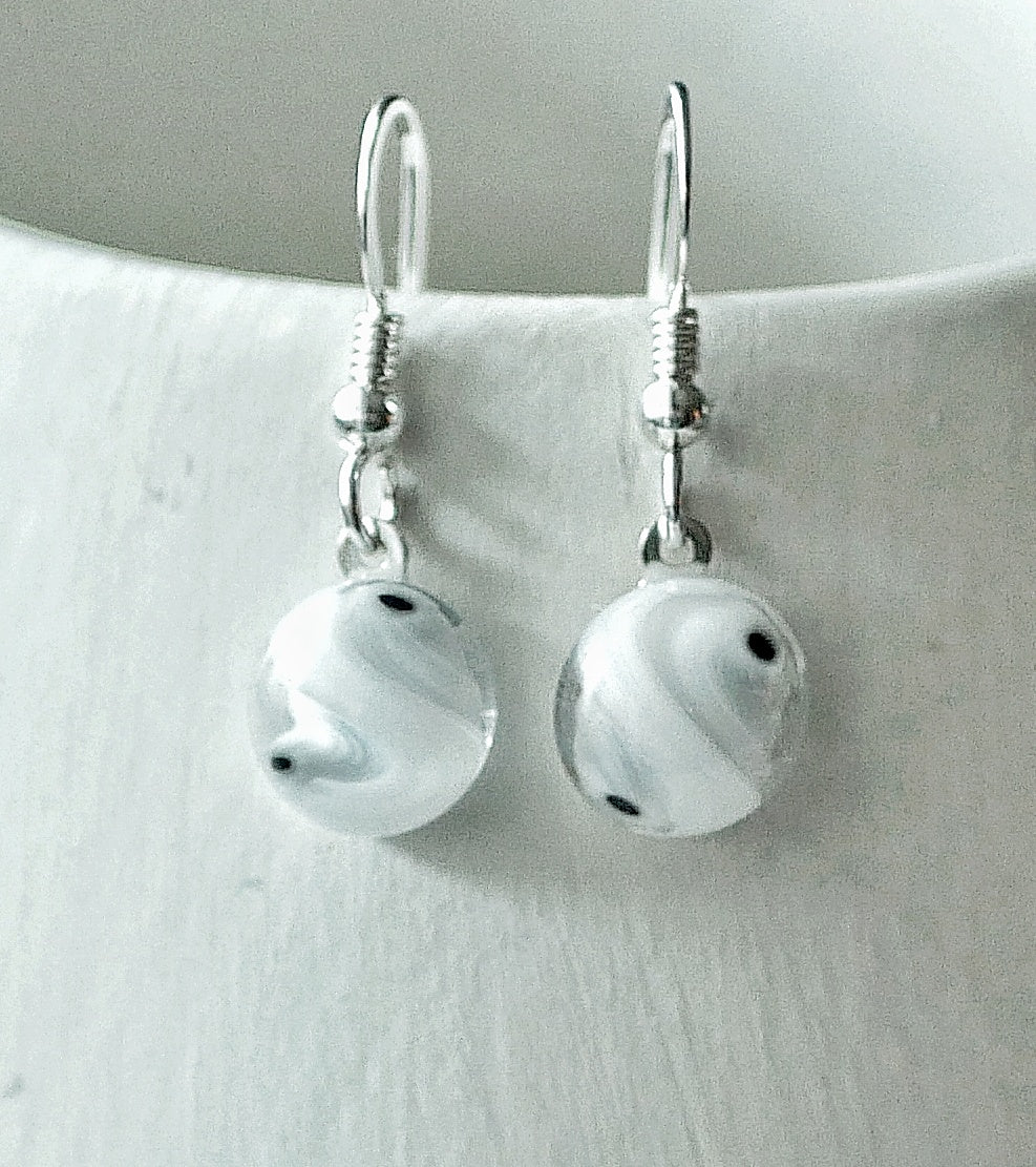 Black, White and Black Dangly Swirl Earrings #1