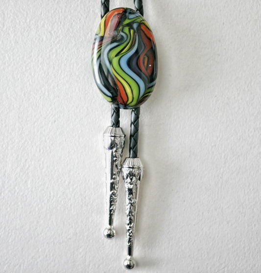 Swirling Rainbow and Black Bolo Tie
