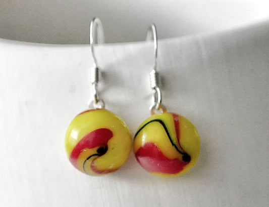 Yellow, Black and Red Dangly Earrings #1