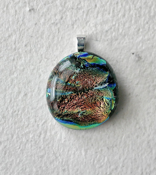 Green and Orange Dichroic Pendant #3 (Sterling Silver) (PENDANT ONLY)