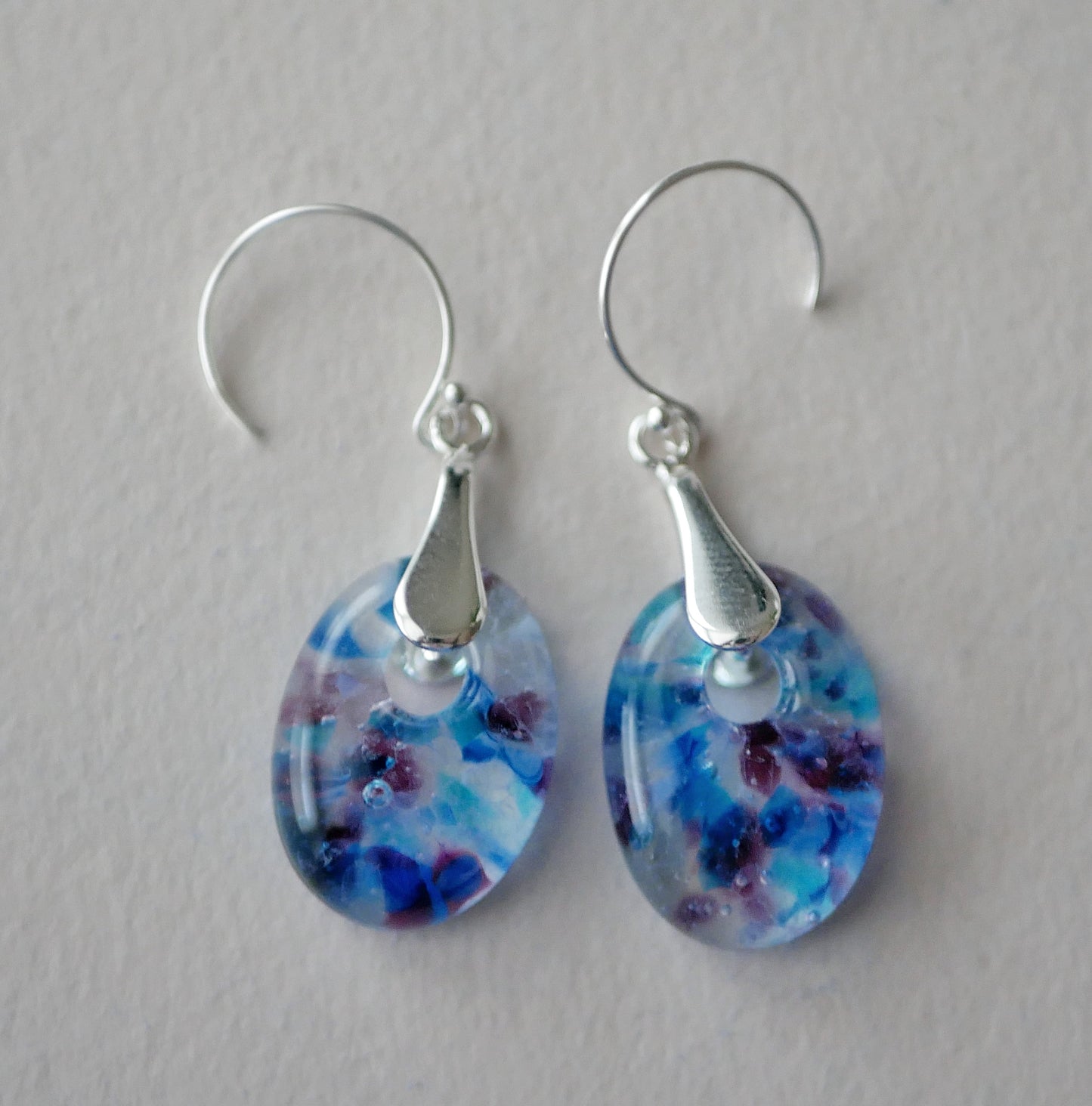 Dangly Blue and Pink Oval Earrings