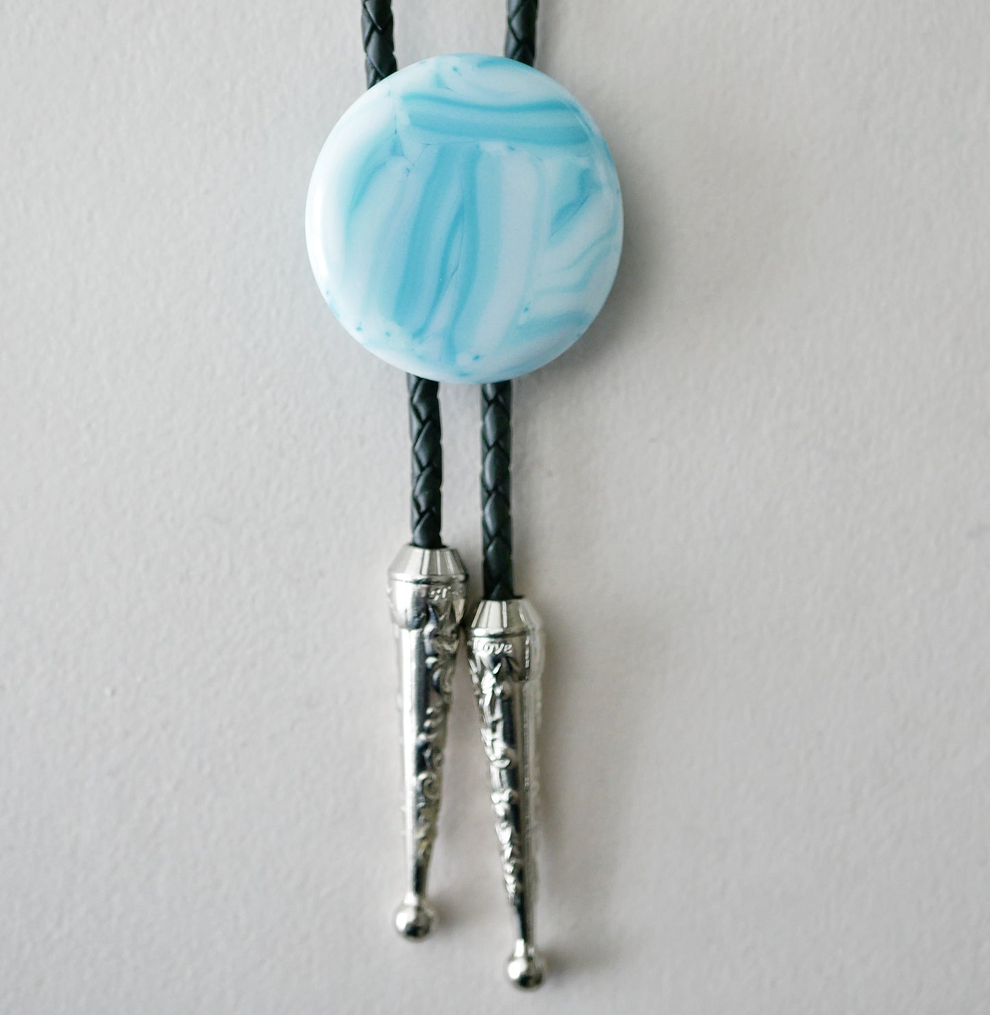 Sky Blue and White Brushstrokes Bolo Tie #1