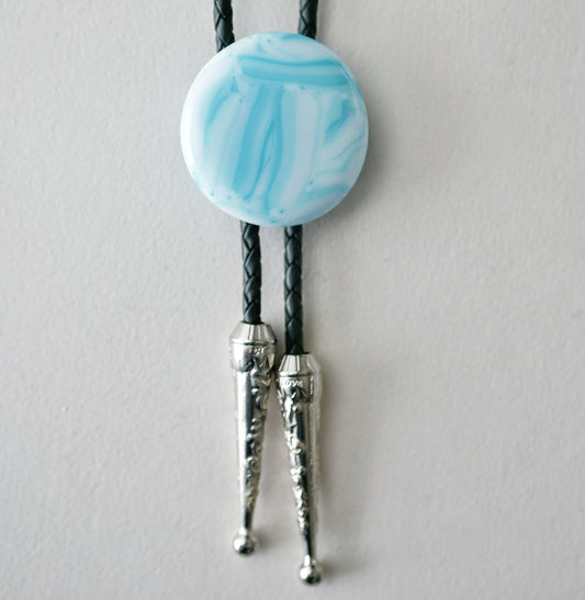 Sky Blue and White Brushstrokes Bolo Tie #1