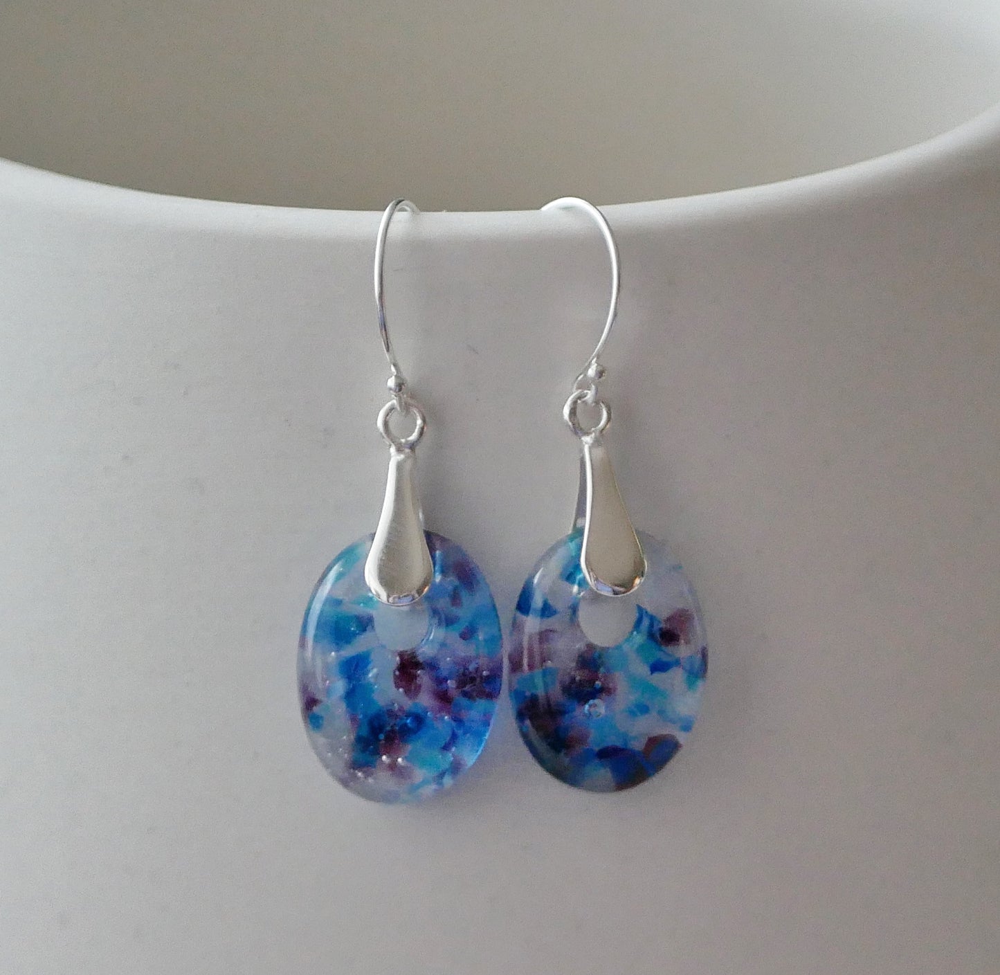 Dangly Blue and Pink Oval Earrings