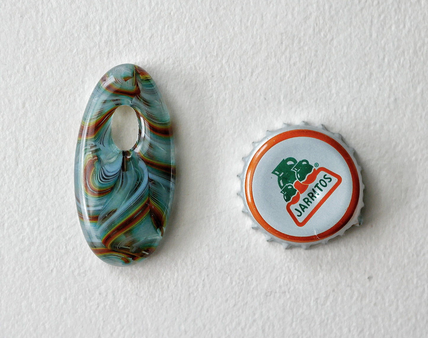 Oval Pendant: Blue and Rainbow Swirl (PENDANT ONLY)