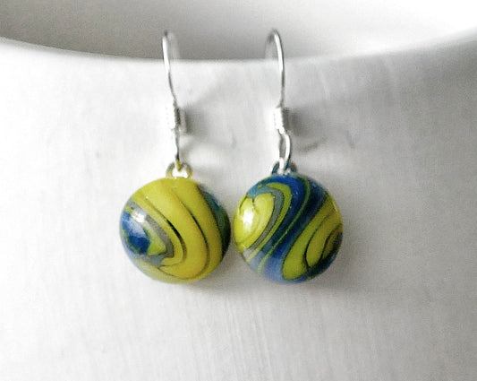 Blue and Yellow Dangly Swirl Earrings #2