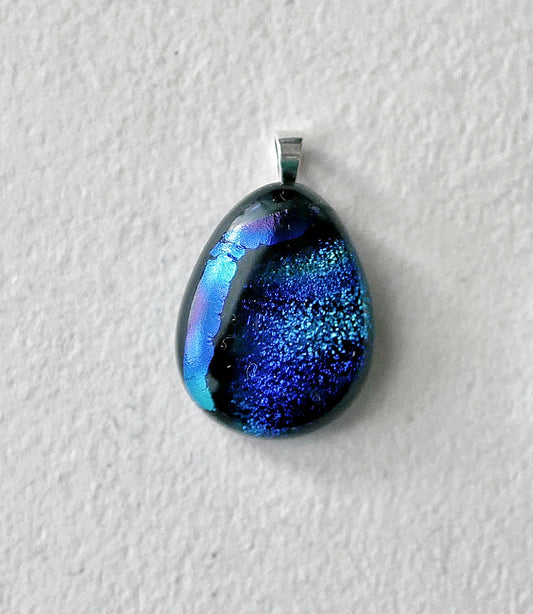 Blue Dichroic Pendant #4 (Sterling Silver) (PENDANT ONLY)