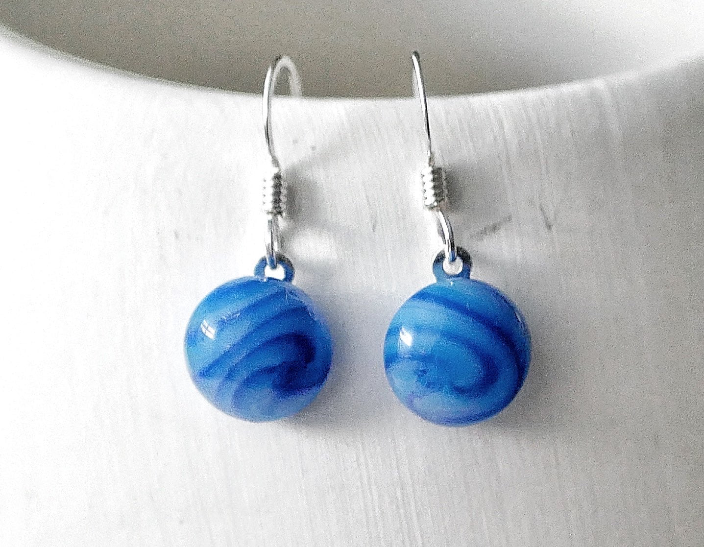Blue Dangly Swirl Earrings #4