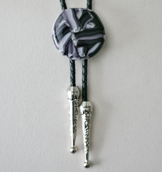 Dark Purple and White Brushstrokes Bolo Tie #1