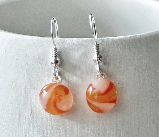 Orange and Amber Dangly Swirl Earrings #1