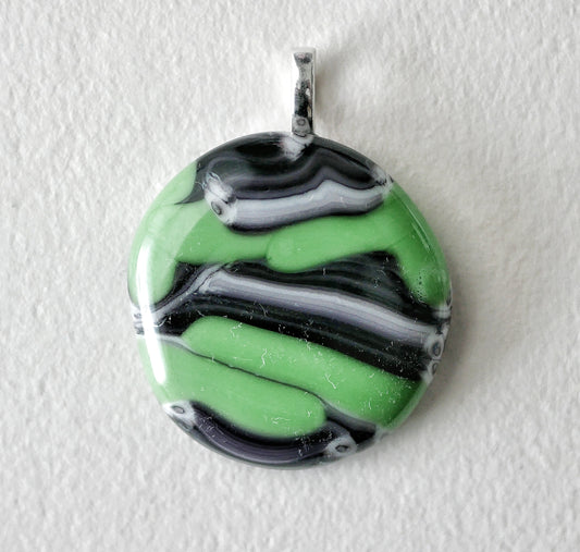 Green, Black and White Brushstroke Pendant (Base Metal) (PENDANT ONLY)