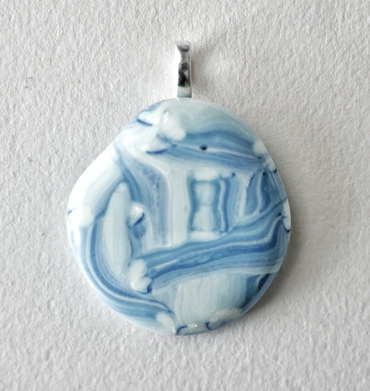 Sky Blue and White Brushstroke Pendant (Base Metal) (PENDANT ONLY)