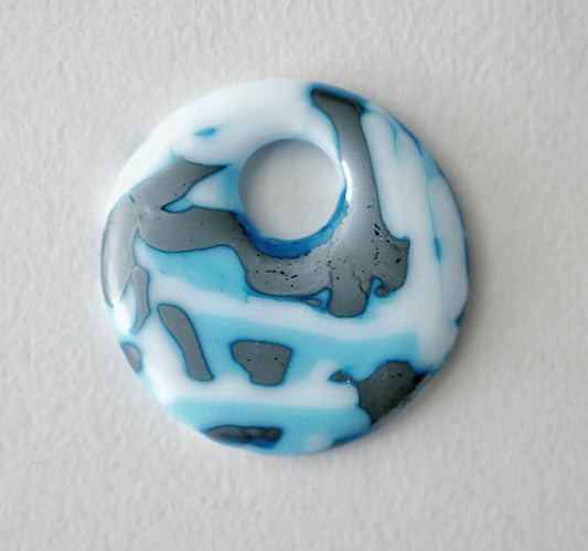 Round Pendant: White, Sky Blue and Metallic Overlapping Stripes (PENDANT ONLY)