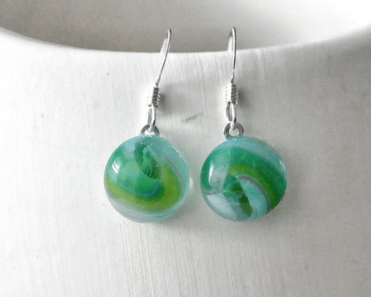 Green and Aqua Dangly Swirl Earrings #2