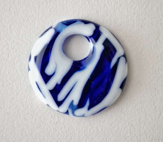 Round Pendant: White and Blue Overlapping Stripes (PENDANT ONLY)