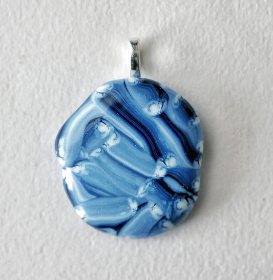 Blue and White Brushstroke Pendant #2 (Base Metal) (PENDANT ONLY)