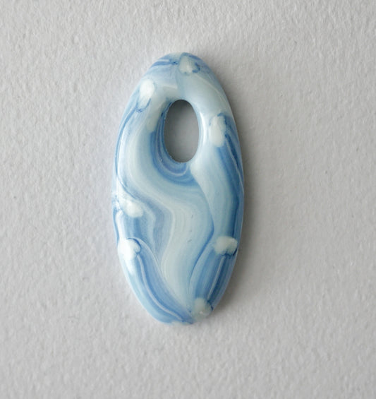 Oval Pendant: Denim Blue and White Brushstrokes #2 (PENDANT ONLY)