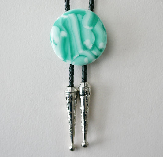 Green and White Brushstrokes Bolo Tie #1