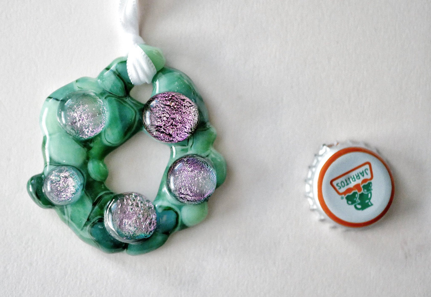 Bumpy Wreath with Pink Dichroic Ornaments (Small)