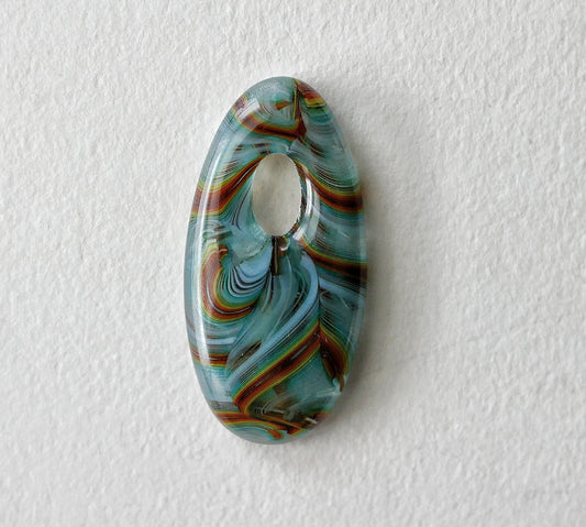 Oval Pendant: Blue and Rainbow Swirl (PENDANT ONLY)