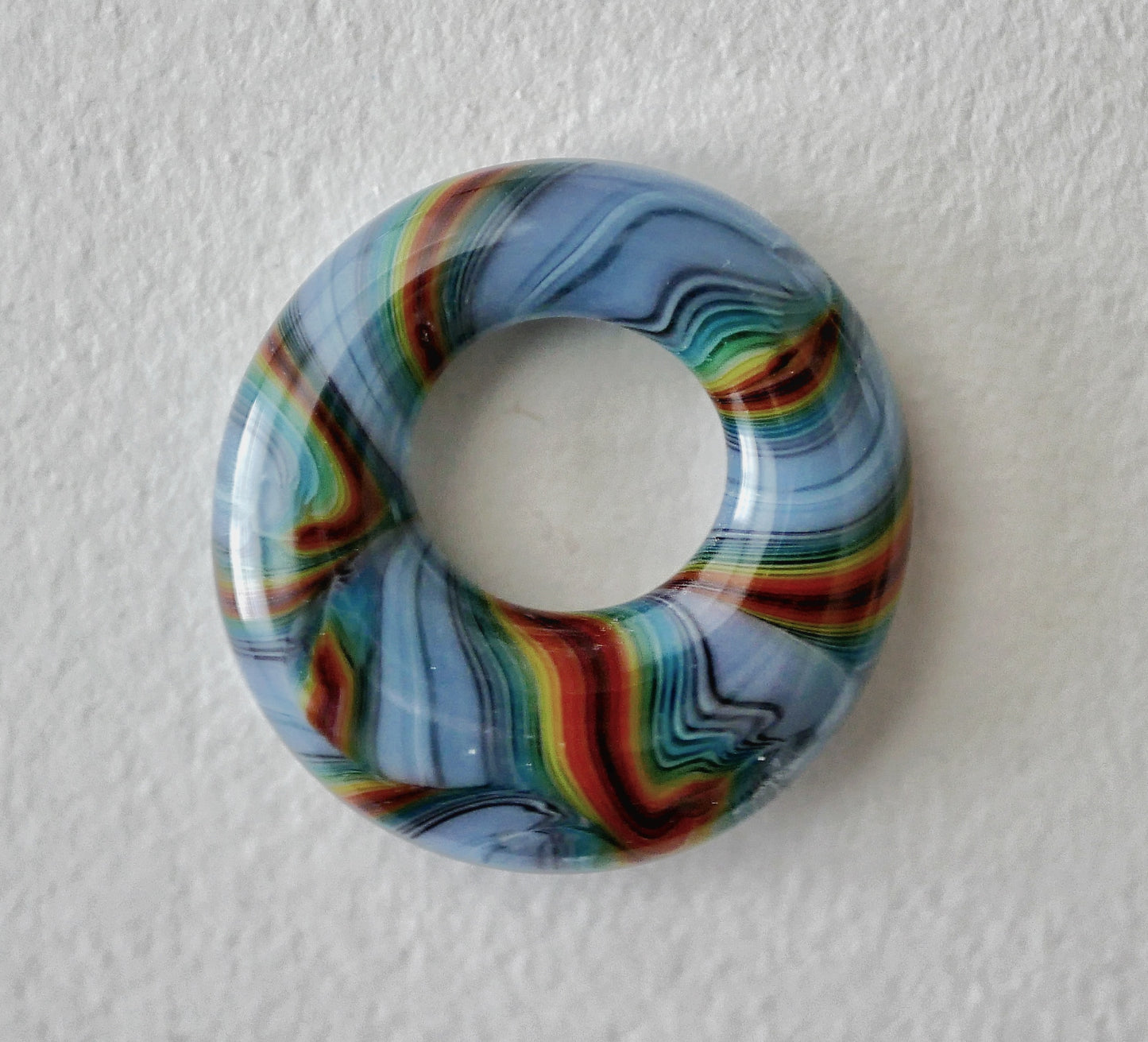 Small Circle Pendant: Rainbow on Blue #2 (PENDANT ONLY)