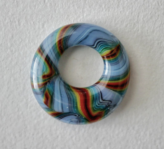 Small Circle Pendant: Rainbow on Blue #2 (PENDANT ONLY)