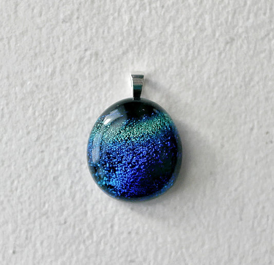 Blue Dichroic Pendant #7 (Sterling Silver) (PENDANT ONLY)