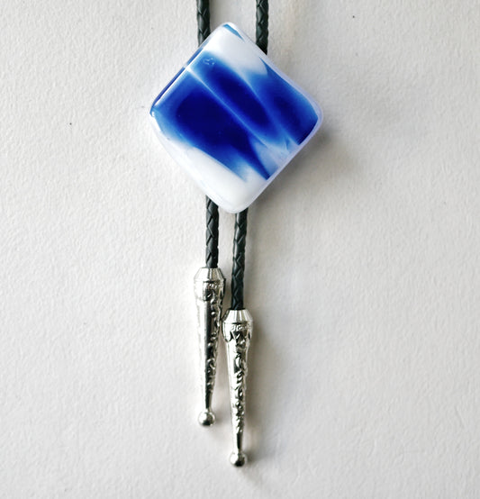 Blue and White Ripple Bolo Tie #3