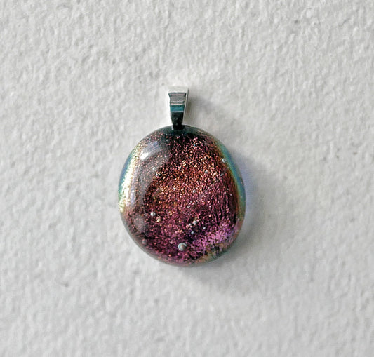Magenta and Amber Dichroic Pendant #4 (Sterling Silver) (PENDANT ONLY)