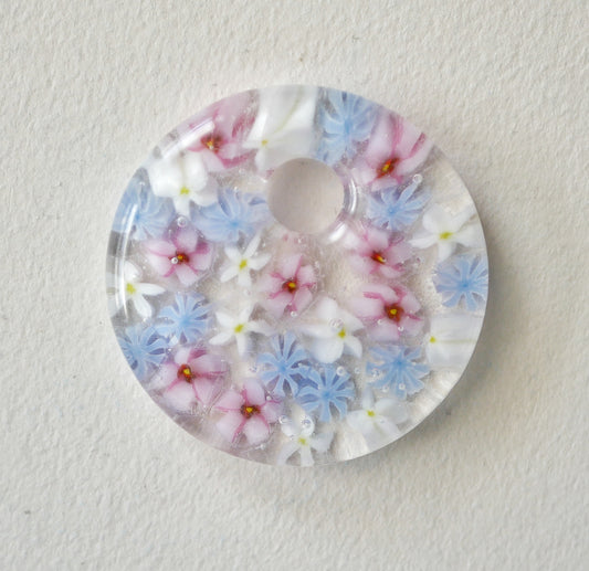 Round Pendant: Periwinkle, White and Blue Floral (PENDANT ONLY)