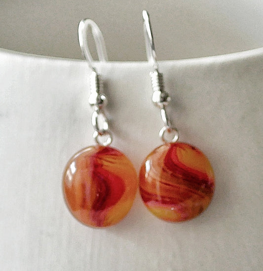 Orange and Red Dangly Swirl Earrings #1