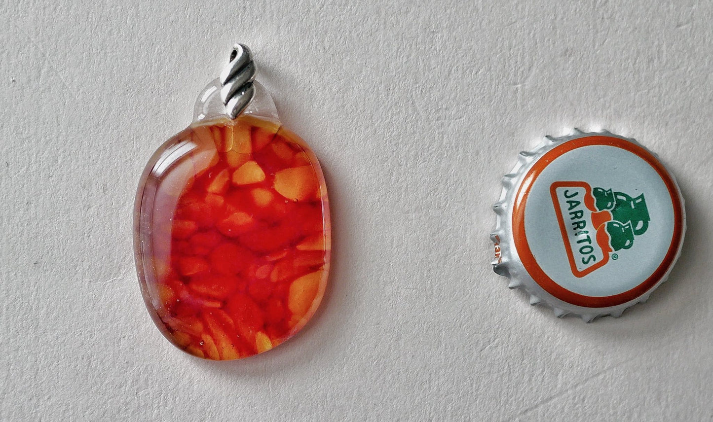 Amber and Red Pendant #1 (Sterling Silver) (PENDANT ONLY)